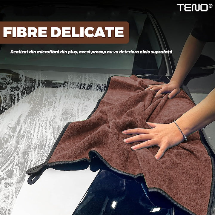 Prosop Auto din Microfibra Teno®, super absorbant, 2 straturi, materiale calitative, cusatura rezistenta, usor de curatat, lustruieste, 70 x 90 cm, maro