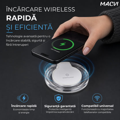 Incarcator wireless MACVI® wireless alb cablu microusb inclus, universal
