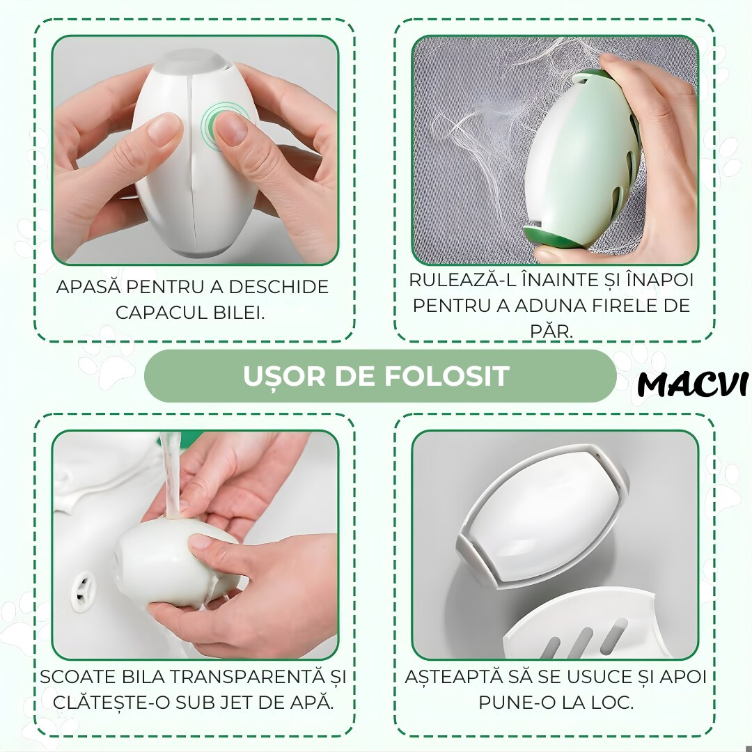Set 2 role scame reutilizabile Macvi®, lavabile, super adezive, mini, portabile, ideale pentru haine, par de animale si calatorii