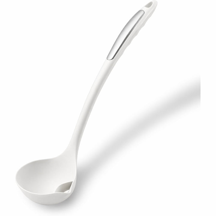 Polonic separator de grasime Macvi®, silicon alimentar, rezistent la caldura, alb