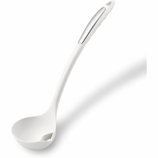 Polonic separator de grasime Macvi®, silicon alimentar, rezistent la caldura, alb