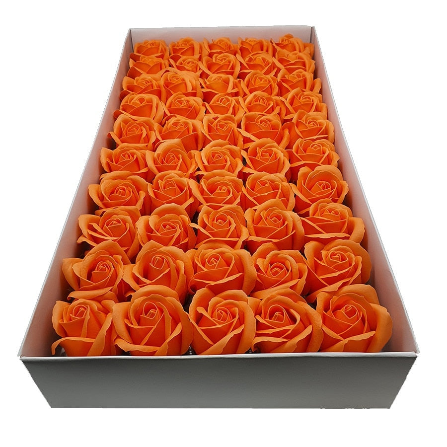 Set 50 trandafiri din sapun, 5x5 cm, calitate premium, decor si cadou elegant, Portocaliu