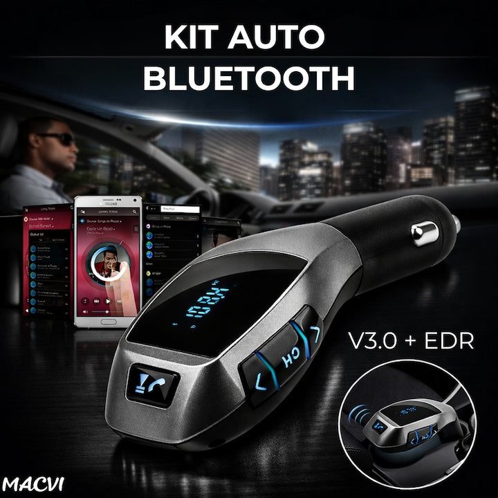 Kit Auto Macvi® cu Functie de Modulator FM si Bluetooth, Compatibil cu Dispozitive Mobile, Functie Handsfree