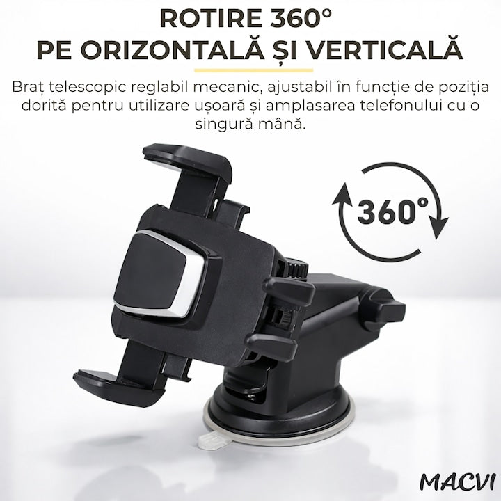 Suport telefon Macvi® cu brat telescopic, ajustabil, montare pe birou, design ergonomic