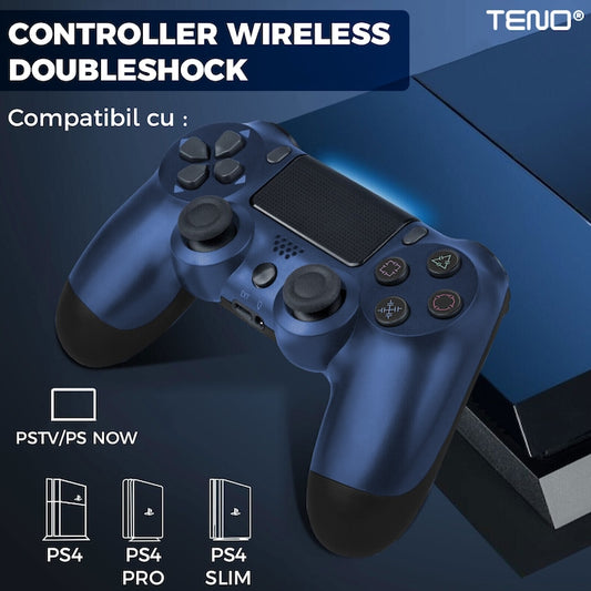 Controller Wireless DoubleShock Teno®, compatibil cu PS4, joystick-uri analog, vibratie dubla, baterie performanta, albastru
