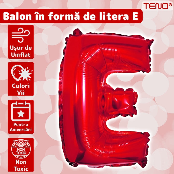 Balon in Forma de Litera E Teno®, metalizat, pentru Petreceri/Aniversari/Evenimente, rezistent, folie, rosu, 40 cm