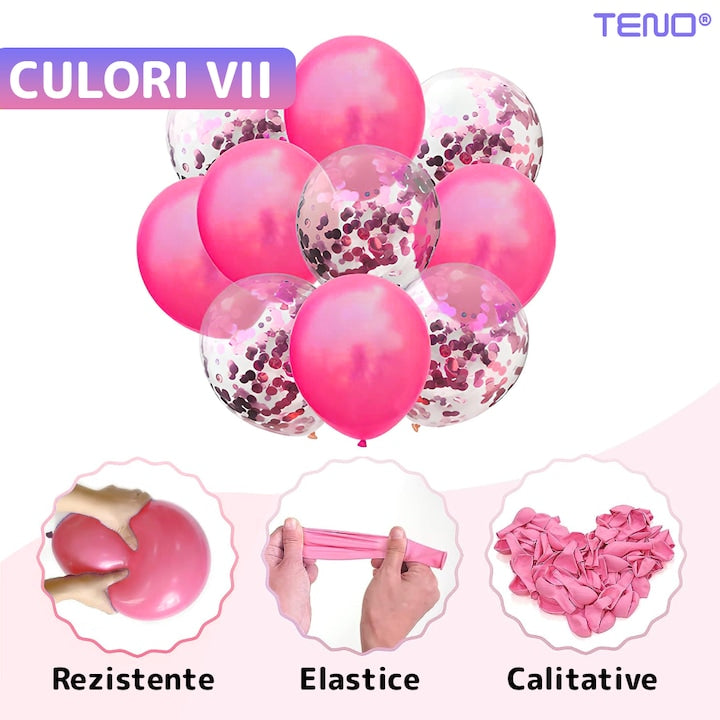 Set 25 Baloane Teno®, Litere, pentru Petreceri/Aniversari/Evenimente, confetti, stelute, model HAPPY BIRTHDAY, roz/mov/alb