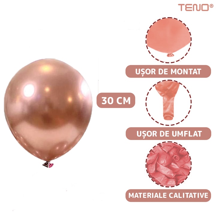 Set 10 Baloane Teno®, Confeti, pentru Petreceri/Aniversari/Evenimente, o singura dimensiune, 2 culori, latex, rose gold