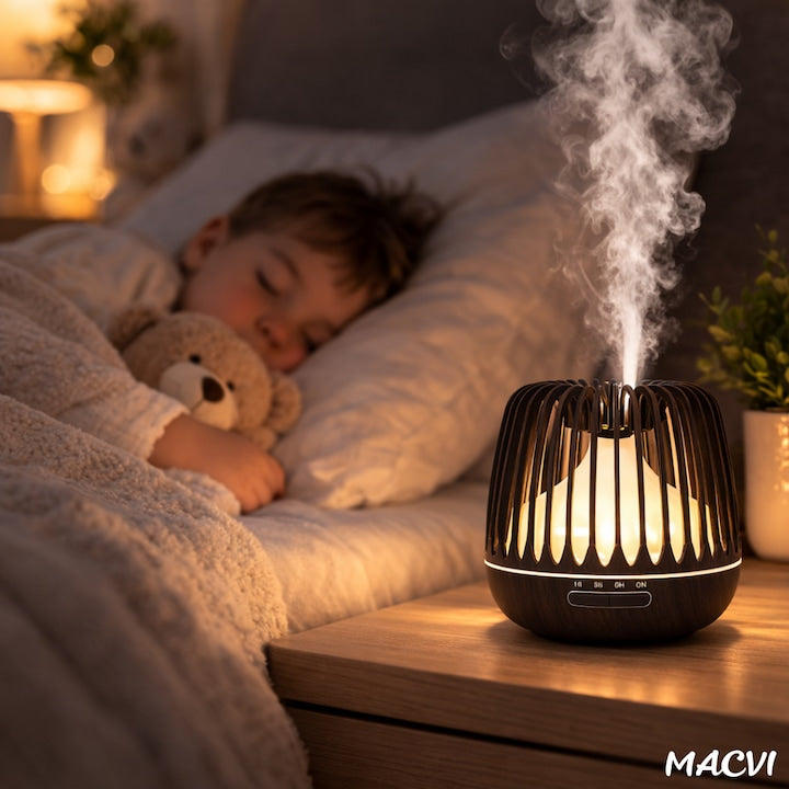 Difuzor Aromaterapie/Umidificator Macvi® cu Lampa 7 Culori, 500 ml, Culoare Negru