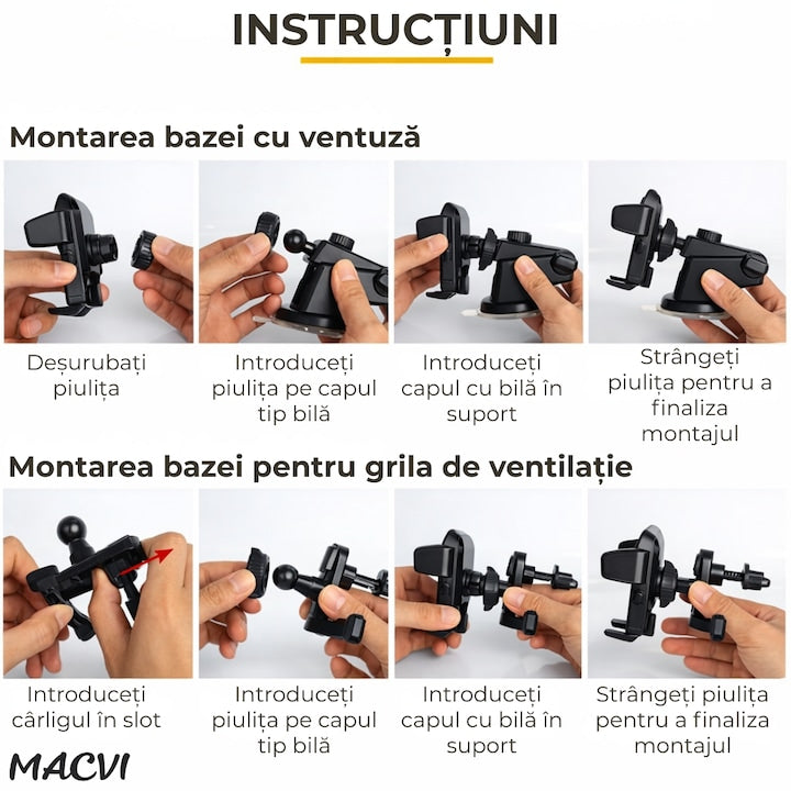 Suport telefon Macvi® cu brat telescopic, ajustabil, montare pe birou, design ergonomic