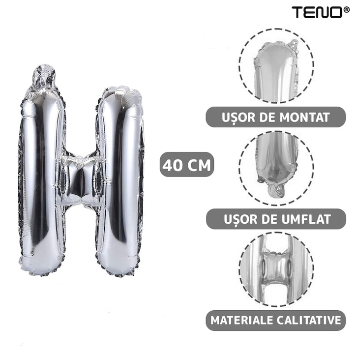Set 25 Baloane Teno®, Litere, pentru Petreceri/Aniversari/Evenimente, confetti, stelute, model HAPPY BIRTHDAY, argintiu