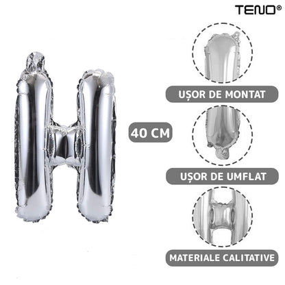 Set 25 Baloane Teno®, Litere, pentru Petreceri/Aniversari/Evenimente, confetti, stelute, model HAPPY BIRTHDAY, argintiu