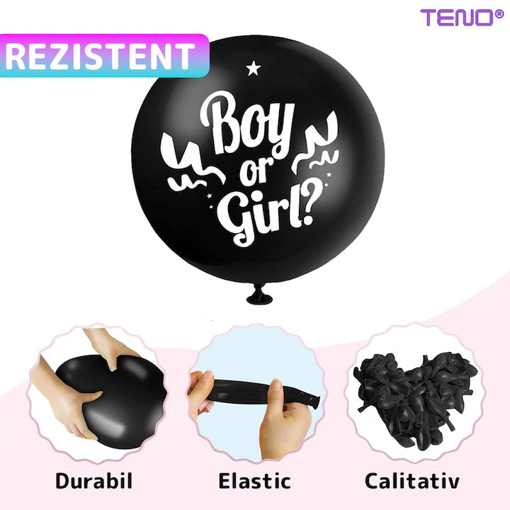 Balon Gender Reveal Teno®, pentru Petreceri/Evenimente/Botezuri, confetti in 2 culori, negru