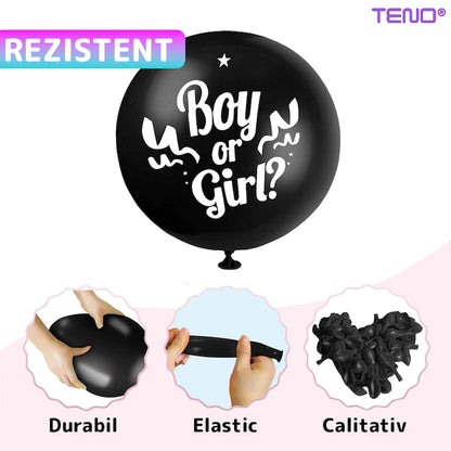 Balon Gender Reveal Teno®, pentru Petreceri/Evenimente/Botezuri, confetti in 2 culori, negru