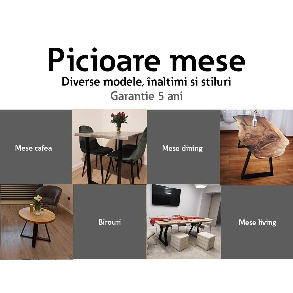 Set 2 Picioare Masa Macvi®, Profil Lat 80 mm, Metal Negru, 72x60x8 cm, Vopsire Electrostatica Premium, Design Industrial