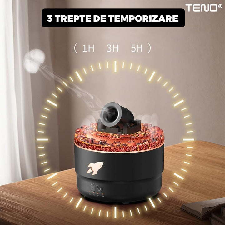 Difuzor Aromaterapie Teno®, forma de tun, 7 culori LED, lumini dinamice, control tactil, capacitate 300ml, silentios, rezerva inclusa, umidifica aerul, negru