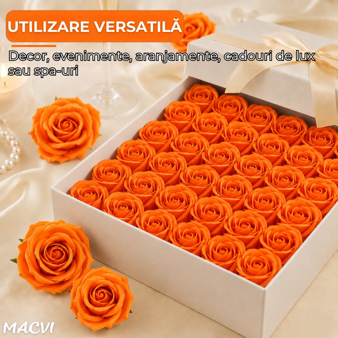 Set 50 trandafiri din sapun, 5x5 cm, calitate premium, decor si cadou elegant, Portocaliu