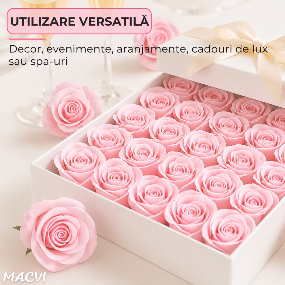 Set 50 trandafiri din sapun, 5x5 cm, calitate premium, decor si cadou elegant, Roz deschis