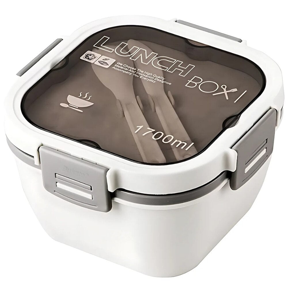 Caserola Alimentara Macvi® 1.7L cu 4 Compartimente si Recipient Sos Lunch Box BPA Free, Alb