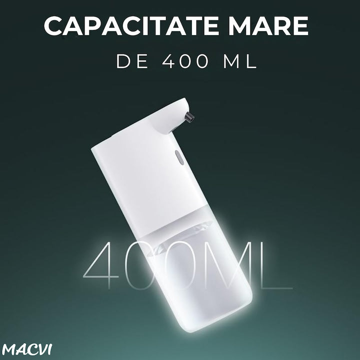 Dozator automat sapun spuma Macvi® cu senzor infrarosu 4 niveluri volum spuma reincarcabil USB-C 400 ml IPX5