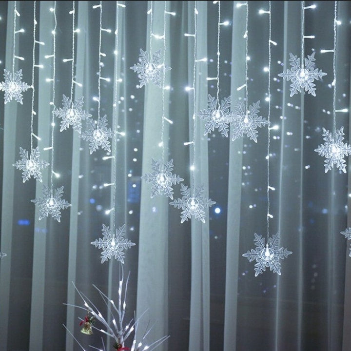Instalatie Craciun Perdea Luminoasa Fulgi Macvi® 3.5 m LED Alb Rece Interior Exterior Ploaie de Lumini Decor Sarbatori