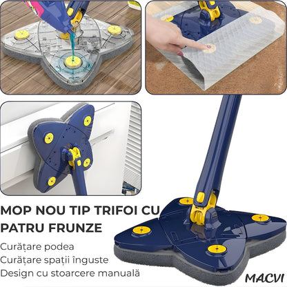 Mop cu Cap Stea Macvi® 360° Telescopic Curatare Usoara, 2 lavete Microfibra, Lungime 123 cm, Albastru/Galben