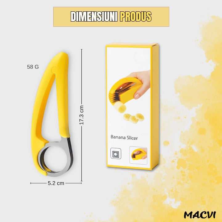 Feliator Manual pentru Banane Macvi®, Lame Inox, Design Ergonomic, Taiere Uniforma, Usor de Curatat, Galben