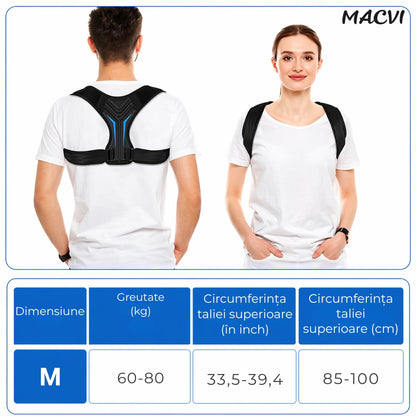 Centura corectoare postura Macvi®, pentru indreptare spate, coloana si umeri, Negru, Marime M, reglabila