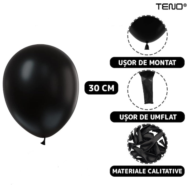 Set 10 Baloane Teno®, Confeti, pentru Petreceri/Aniversari/Evenimente, o singura dimensiune, 2 culori, latex, negru