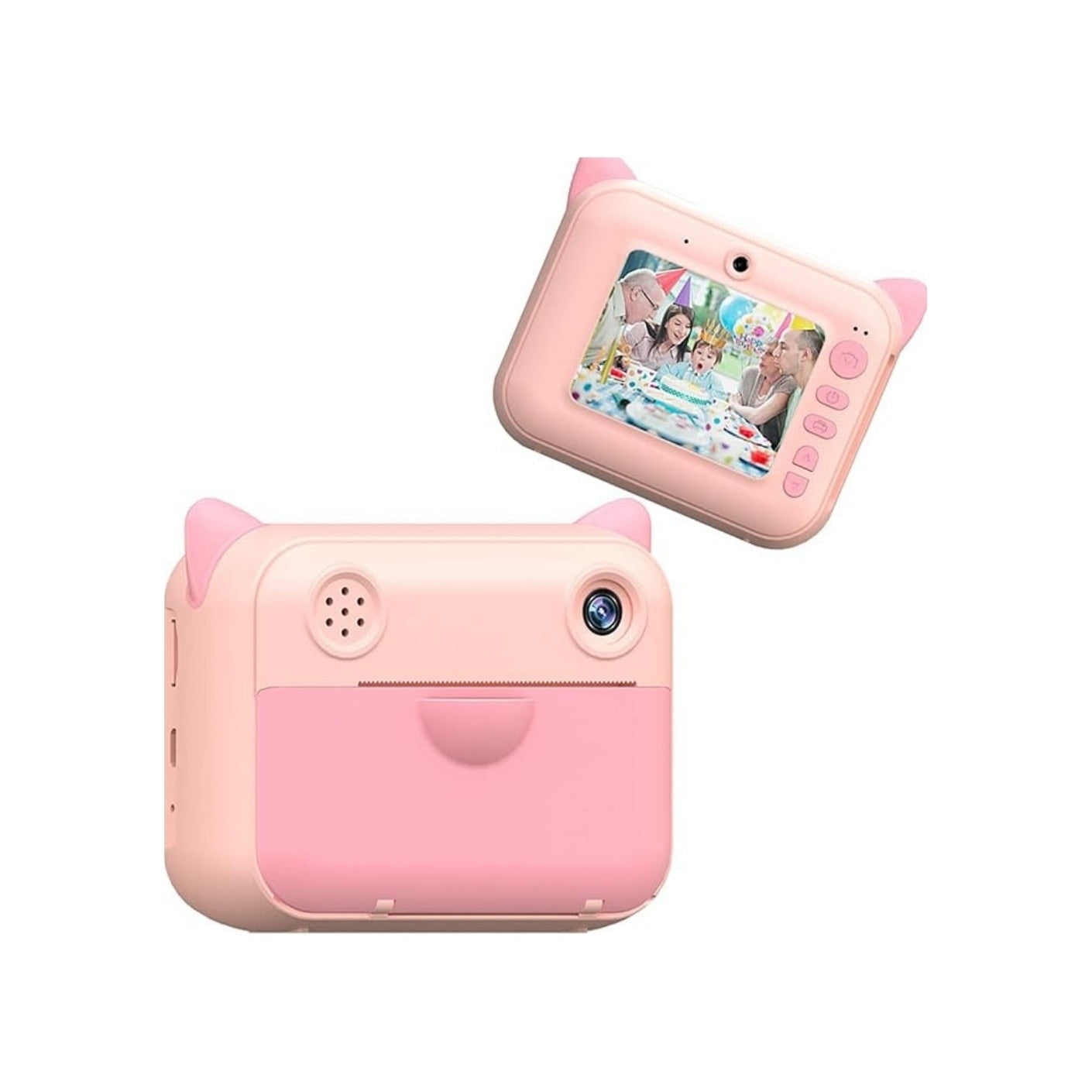 Aparat Foto pentru Copii Macvi® cu Imprimare Instant, Ecran 2.4 inch, 20 Mpx, Full HD 1080P, Selfie, Jocuri, Reincarcabil, 1 rola hartie inclusa, Roz