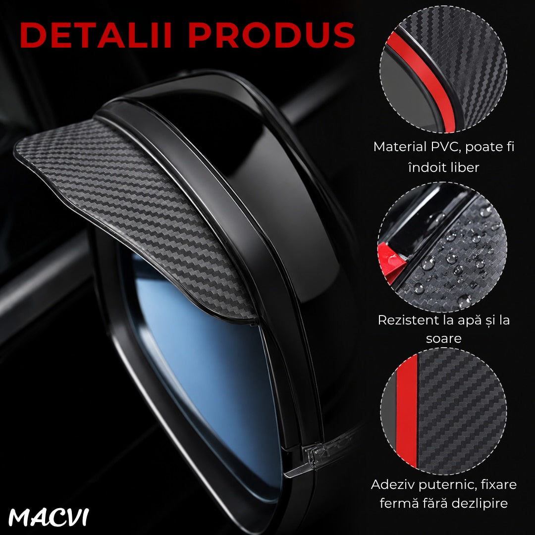 Set deflectoare oglinzi auto Macvi, fibra de carbon, negru, 185mm