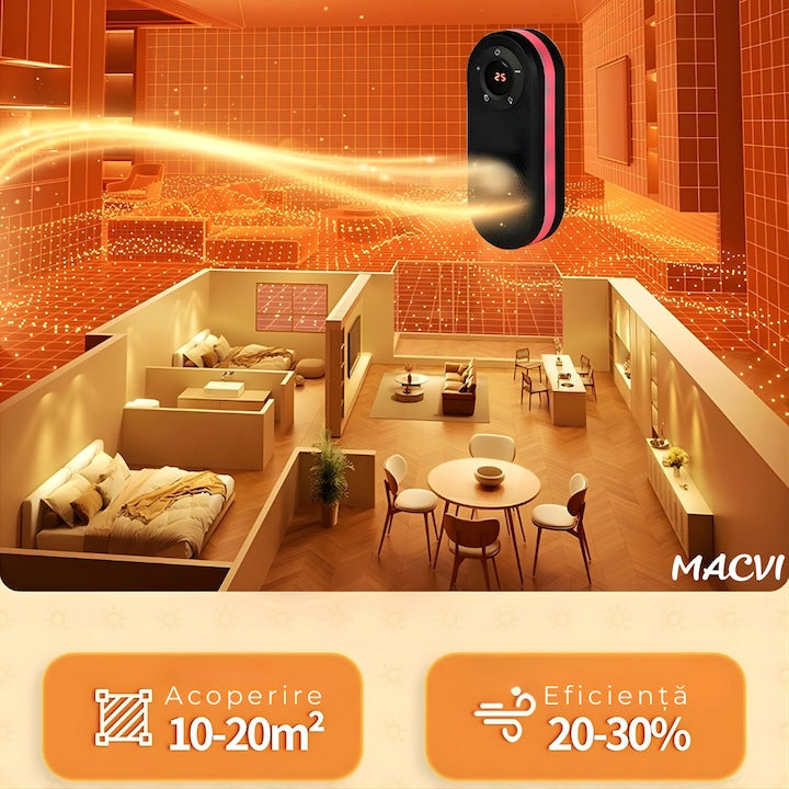 Incalzitor electric MACVI Compact 500W, rotire 180°, afisaj LED, telecomanda, protectie supraincalzire, pentru spatii mici