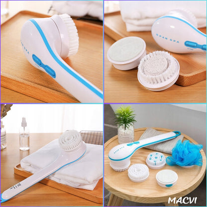 Perie baie rotativa Macvi®, electrica, pentru curatare, exfoliere si masaj, cu 5 capete interschimbabile si 2 trepte de viteza – o solutie completa pentru ingrijirea pielii si relaxarea zilnica