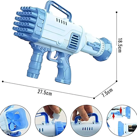 Pistol Baloane de Sapun Macvi® cu Lumini LED si Ventilator 32 Gauri Albastru