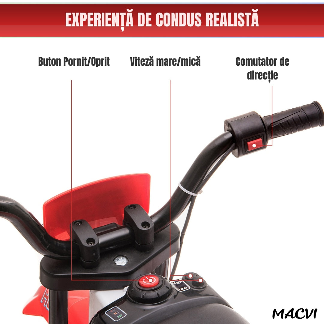 MOTOCICLETA CU ROTI AJUTATOARE ROSIE