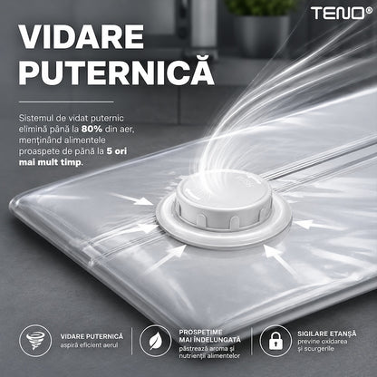 Sac de Vidat Teno®, pentru imbracaminte, pilote, perne, rezistent, valva tripla, materiale calitative, protectie waterproof, reutilizabil, vidare prin vacuum, 80 x 110 cm, alb