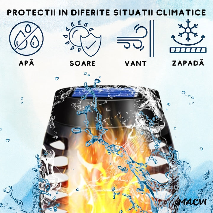 Lampa solara Macvi® 72 LED-uri cu efect flacara, baterie 1200mAh, senzor crepuscular, impermeabila, ideala pentru curte si gradina