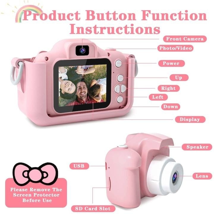 Camera Foto pentru Copii Macvi® 1080P HD 23MP 32GB Ecran 2 Inch Selfie Jocuri Roz