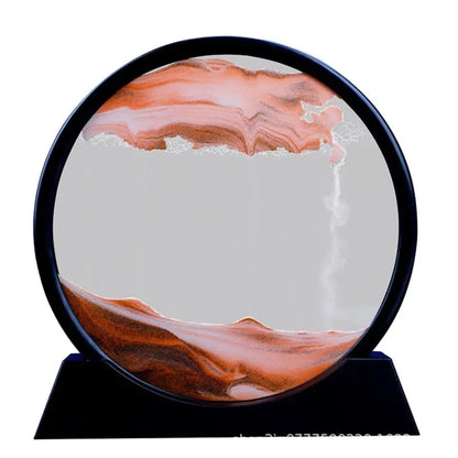 Obiect decorativ Macvi® cu efect 3D din nisip, masa rotativa 360°, baza din plastic, sticla si nisip, 18x19 cm, Rosu
