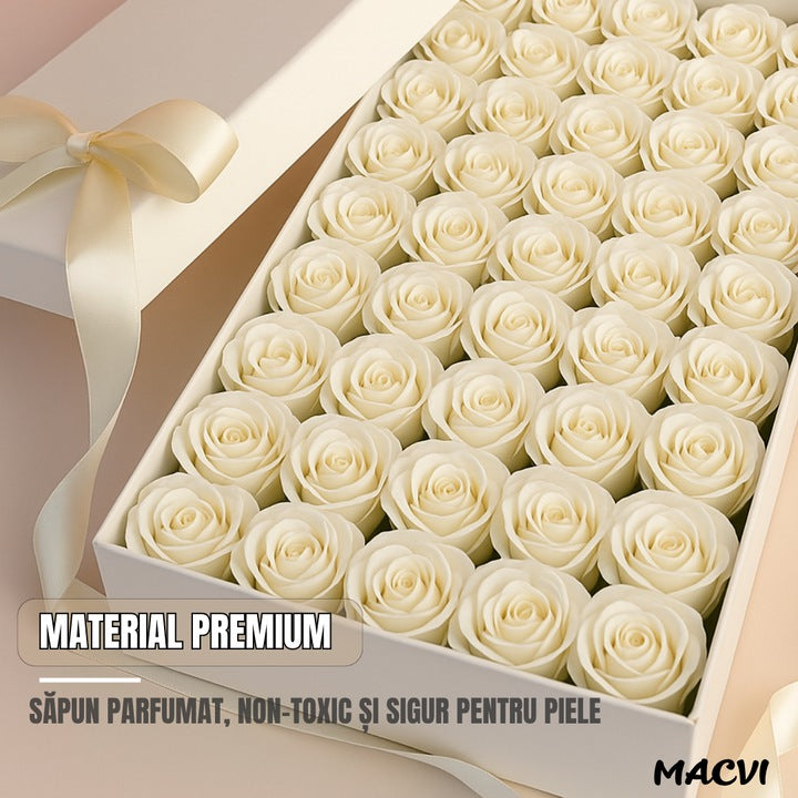 Set 50 trandafiri din sapun, 5x5 cm, calitate premium, decor si cadou elegant, Alb