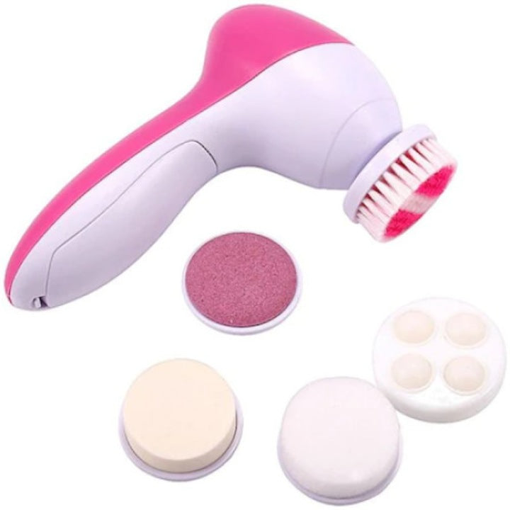 Aparat electric pentru exfoliere si masaj facial Tiessa®, 5 perii, reglare a vitezei, 13x7 cm