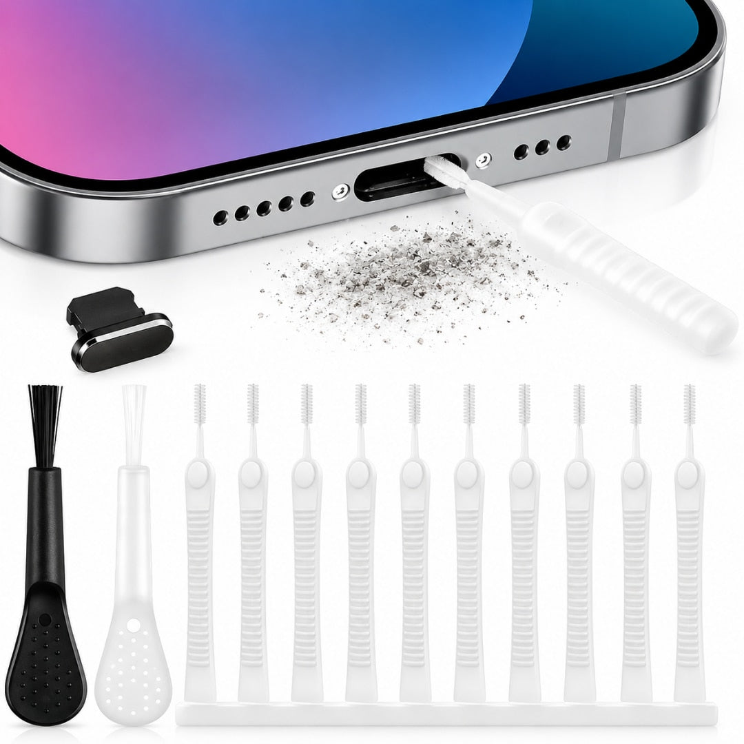 Kit igienizare telefon Macvi®, 13 piese, curatare port incarcare, difuzor, accesorii electronice, universal, intretinere smartphone