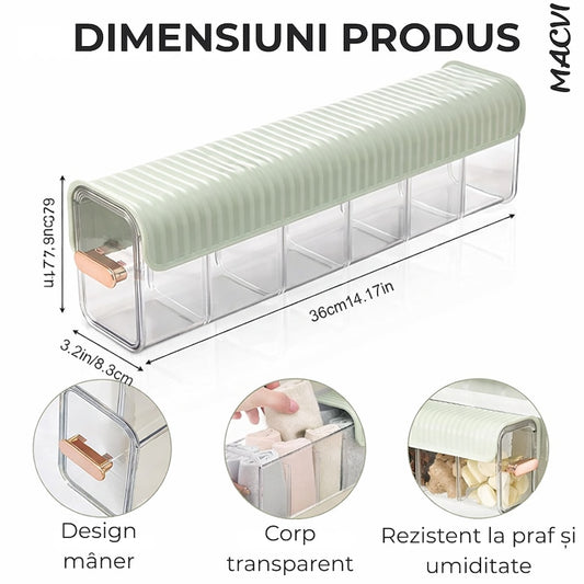 Cutie de Depozitare Macvi® Montata pe Perete cu 6 separatoare, organizator Spatios si Stilat pentru lenejerie, Accesorii si produse de bucatarie