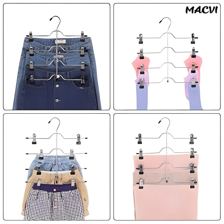 Umeras Macvi® pentru fuste si pantaloni, suport cu 4 niveluri, metal rezistent, economisire spatiu, 37.5x32.5 cm