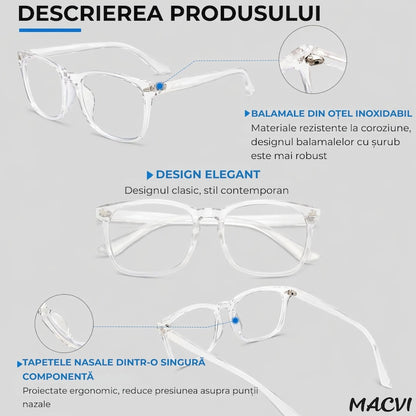 Ochelari Protectie Calculator Macvi® Anti Lumina UV400 Albastra, Anti Reflexie, Unisex, Transparent pentru Telefon, Laptop, Gaming