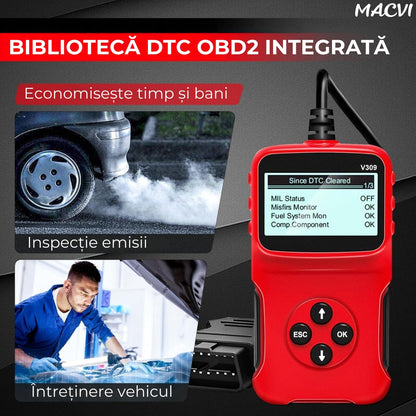 Tester auto MACVI OBD2 V309, citire/sterere coduri DTC, ecran LCD mare, plug and play