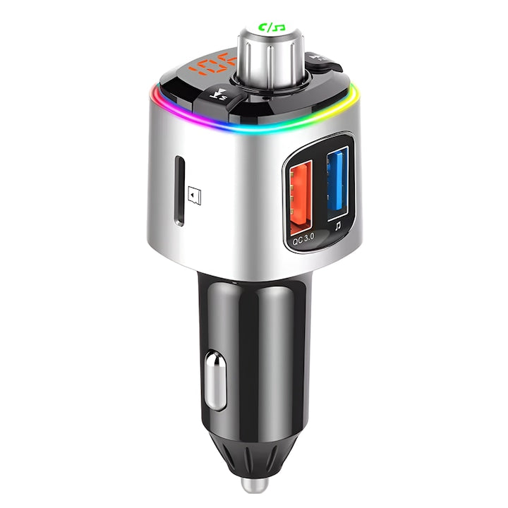 Modulator Auto FM, Teno, Bluetooth 5.0, functie dubla incarcare, afisare voltaj baterie, gri