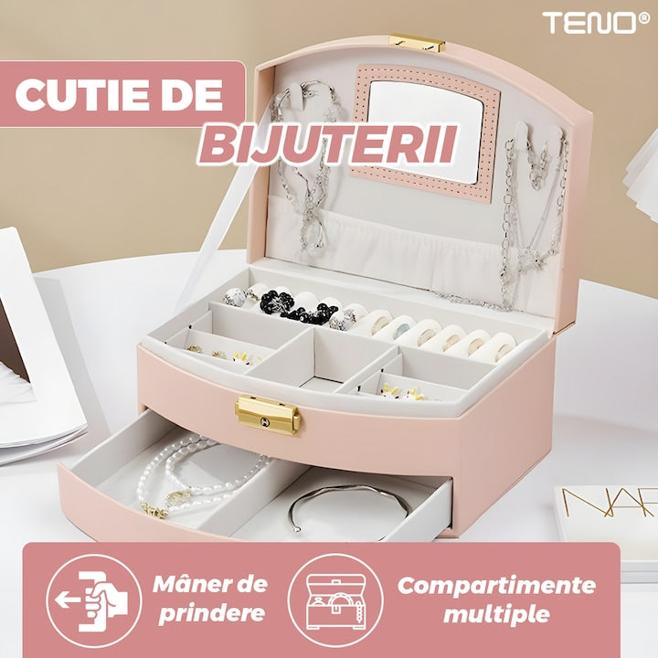 Cutie bijuterii Teno, tip geanta, roz, 20x12x9.7cm