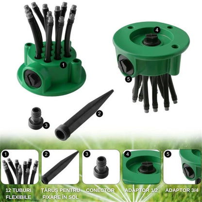 Aspersor Gradina Multifunctional Macvi® 360°, 12 Tuburi Flexibile, Economisire Apa