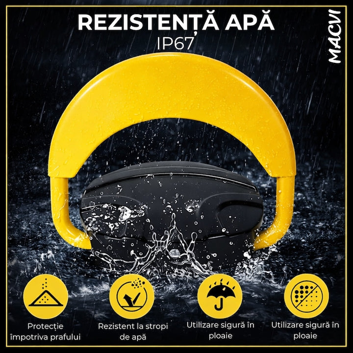 Blocator Parcare Macvi® cu Telecomanda, Actionare Electrica, Functionare pe baterii, protectie Acces Auto, Design Rezistent